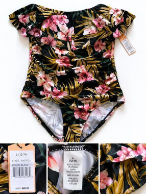 NWT Floral Off-the-Shoulder One-Piece Swimsuit Size L